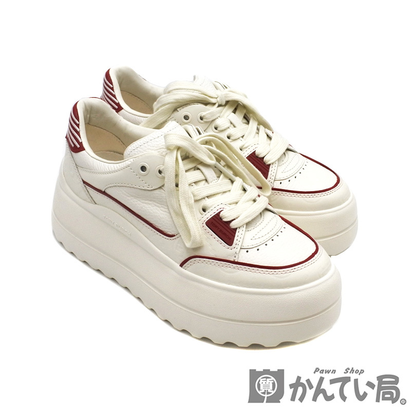 22890 TORY BURCH【トリーバーチ】ステージ スニーカー Blanc Tory Red レザー 厚底 表記サイズ：6 約23cm 靴 レディース【中古】USED-S