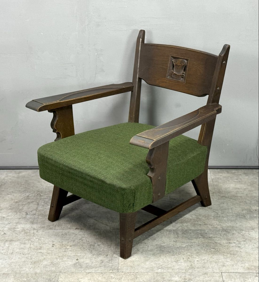 永田良介商店 ダイニングチェア オーク 無垢材 楢材 神戸洋家具 椅子 ヴィンテージ 食卓椅子 布貼り■兵庫県姫路市から A25-277