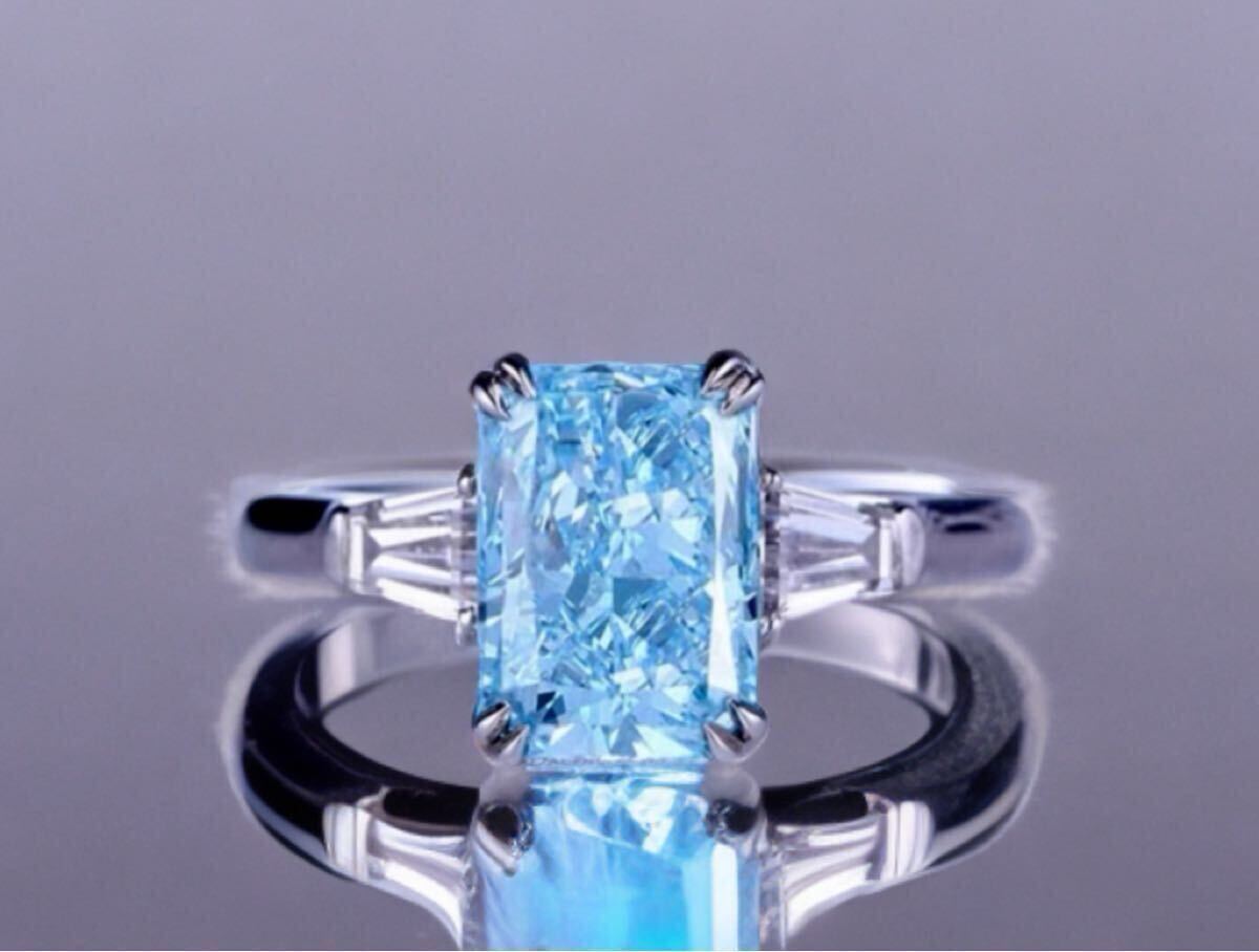 受注制作 ブルー ラボグロウンダイヤモンド リング 2ct VS1 PT950 IGI鑑定書付