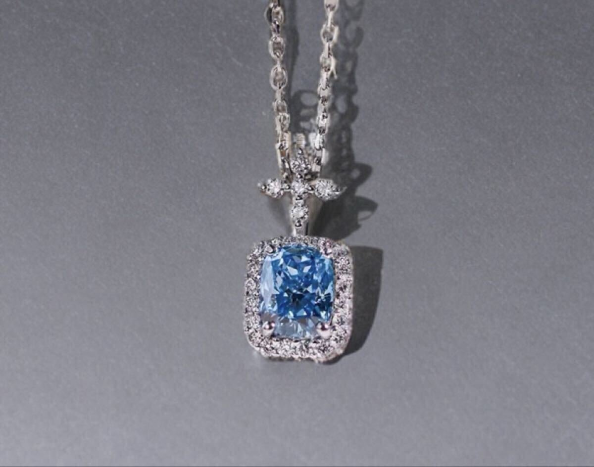 受注制作 ラボグロウンダイヤモンド ネックレス 2ct Fancy Intense Blue VS1 PT950 IGI鑑定書付