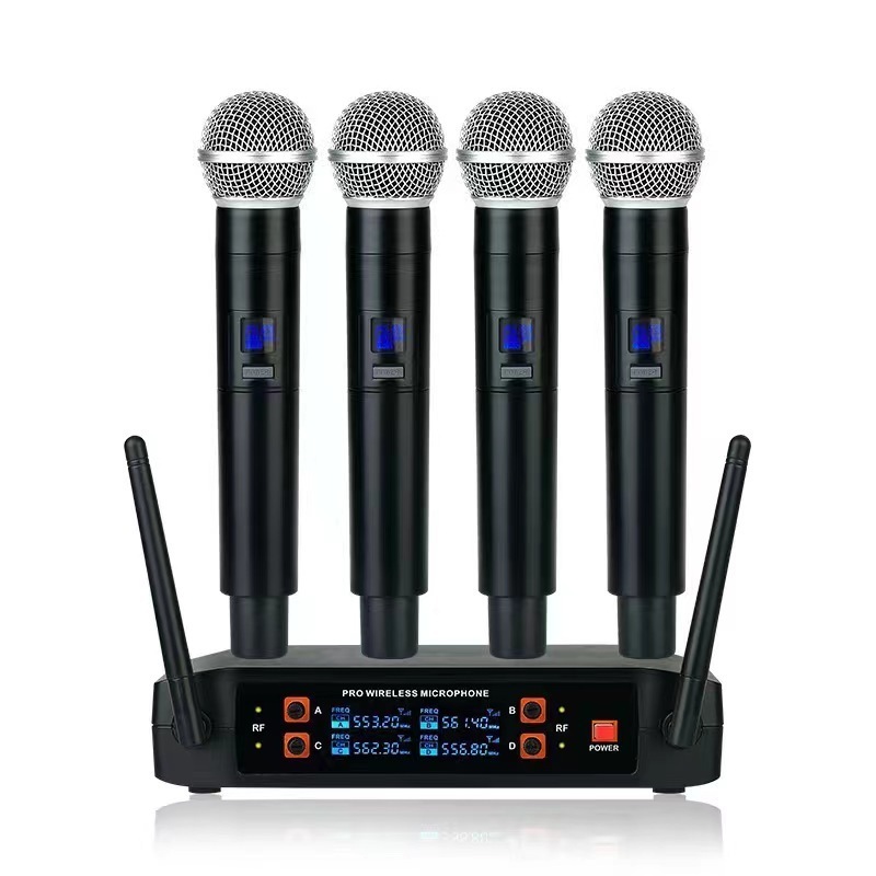 ワイヤレスマイクシステム プロフェッショナル UHF 4CH カラオケ 会議室 パーティー マイクスタジオ 4本のマイクロフォン付きです