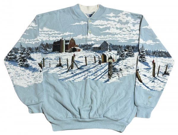 美品 90s USA製 ART UNLIMITED SPORTSWEAR アート アンリミテッド 風景 景色 鳥 オーバープリントスウェット トレーナー / アニマル柄