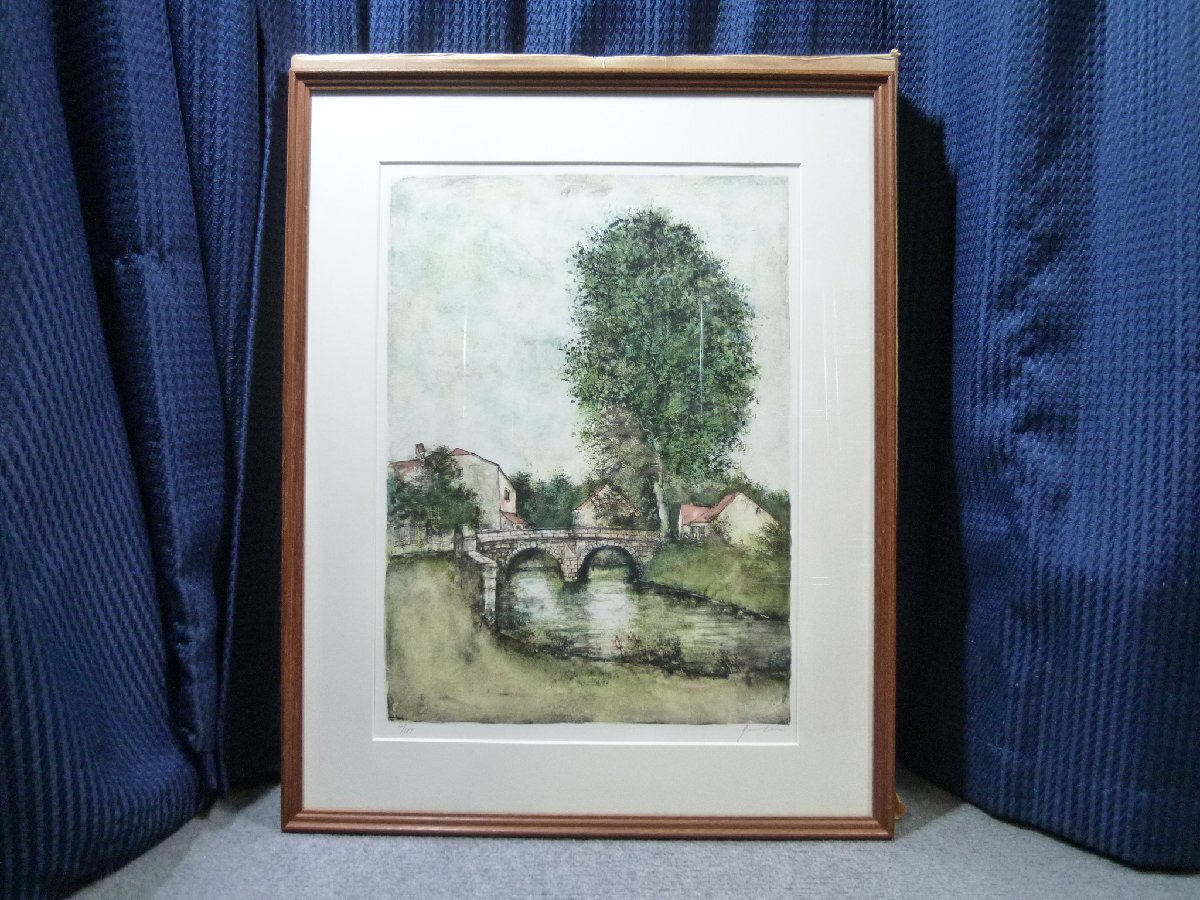 ◎ Bernard Gantner ベルナール・ガントナー 「早春」? 「川とポプラの木」? リトグラフ 版画 ◎