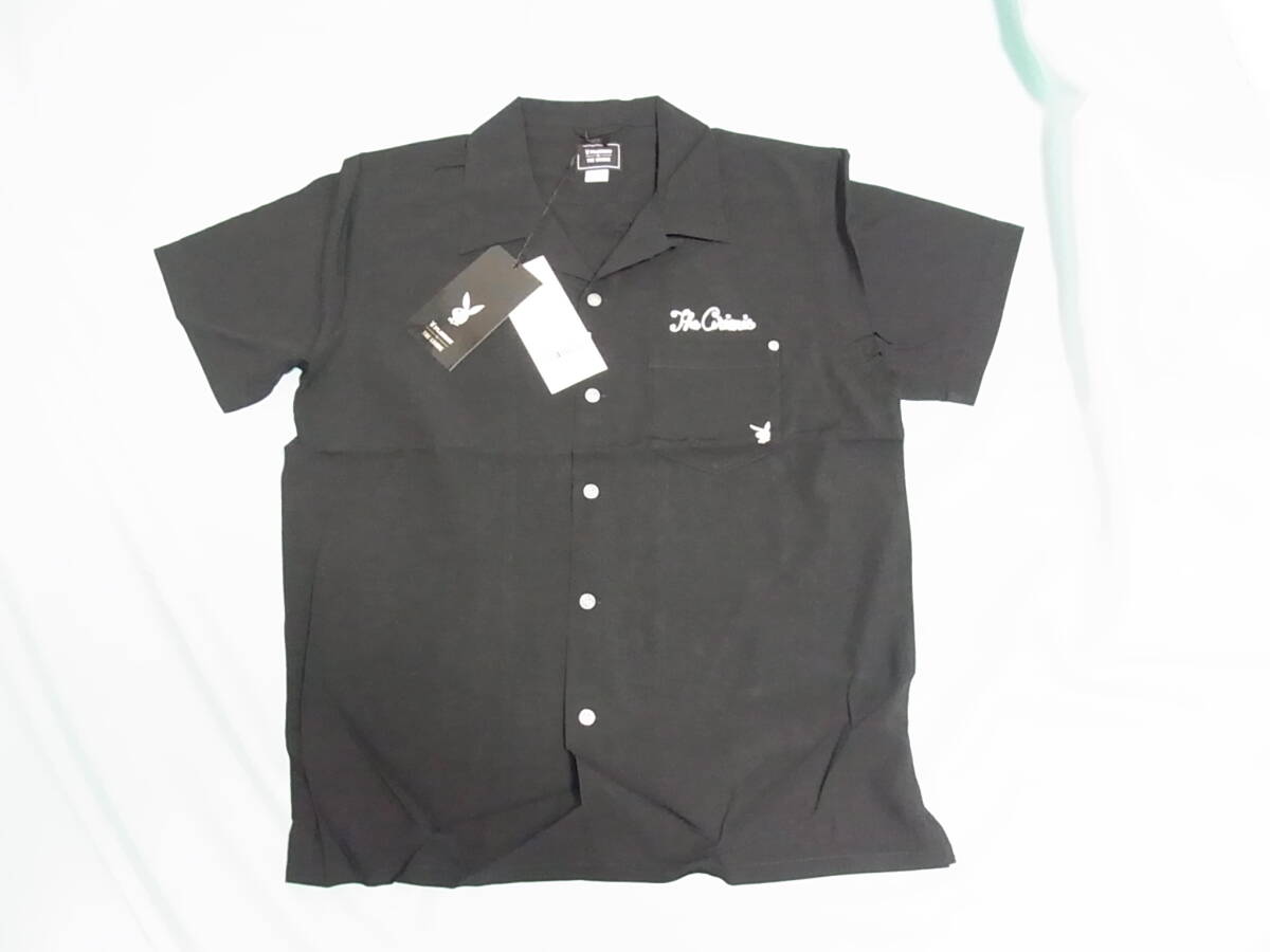 ＜　新品未使用　コラボ　PLAYBOY by THE CRIMIE　プリント 半袖シャツ Mサイズ 黒　＞ プレイボーイ ブランド クライミー レーヨン