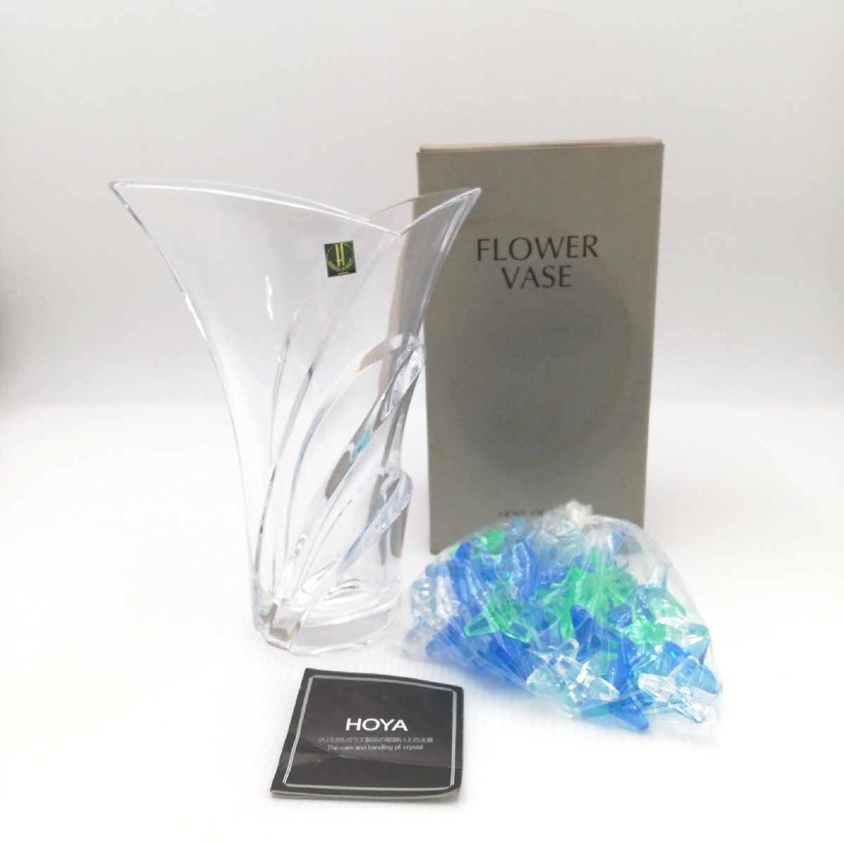 HOYA CRYSTAL フラワーベース 花器 花びん 花瓶 高さ約24cm インテリア ホヤ クリスタルガラス NFS9826 箱入り保管品 JAPAN 【道楽札幌】
