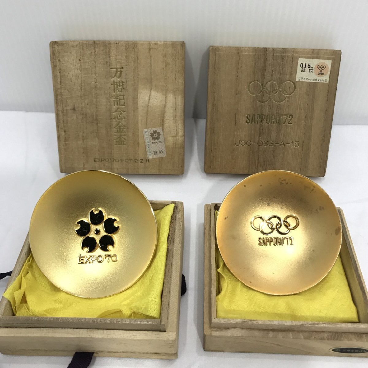 メッキ金盃 大阪万博記念金盃 EXPO’70 札幌オリンピック SAPPORO’72 MMS.CO 24KGP 直径約75㎜ 記念品 共箱・共布あり【道楽札幌】