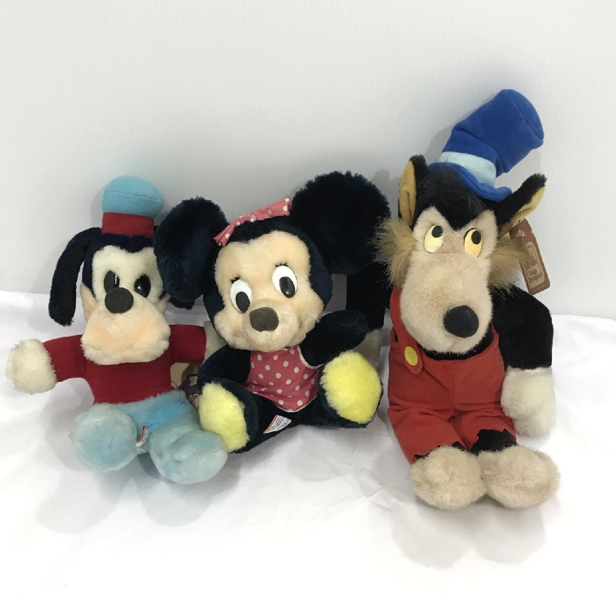 東京ディズニーランド ぬいぐるみ 1982 ミニーマウス グーフィー ビッグバッドウルフ ３体 年代物 約20～27㎝ ビンテージ Disneylan【道楽