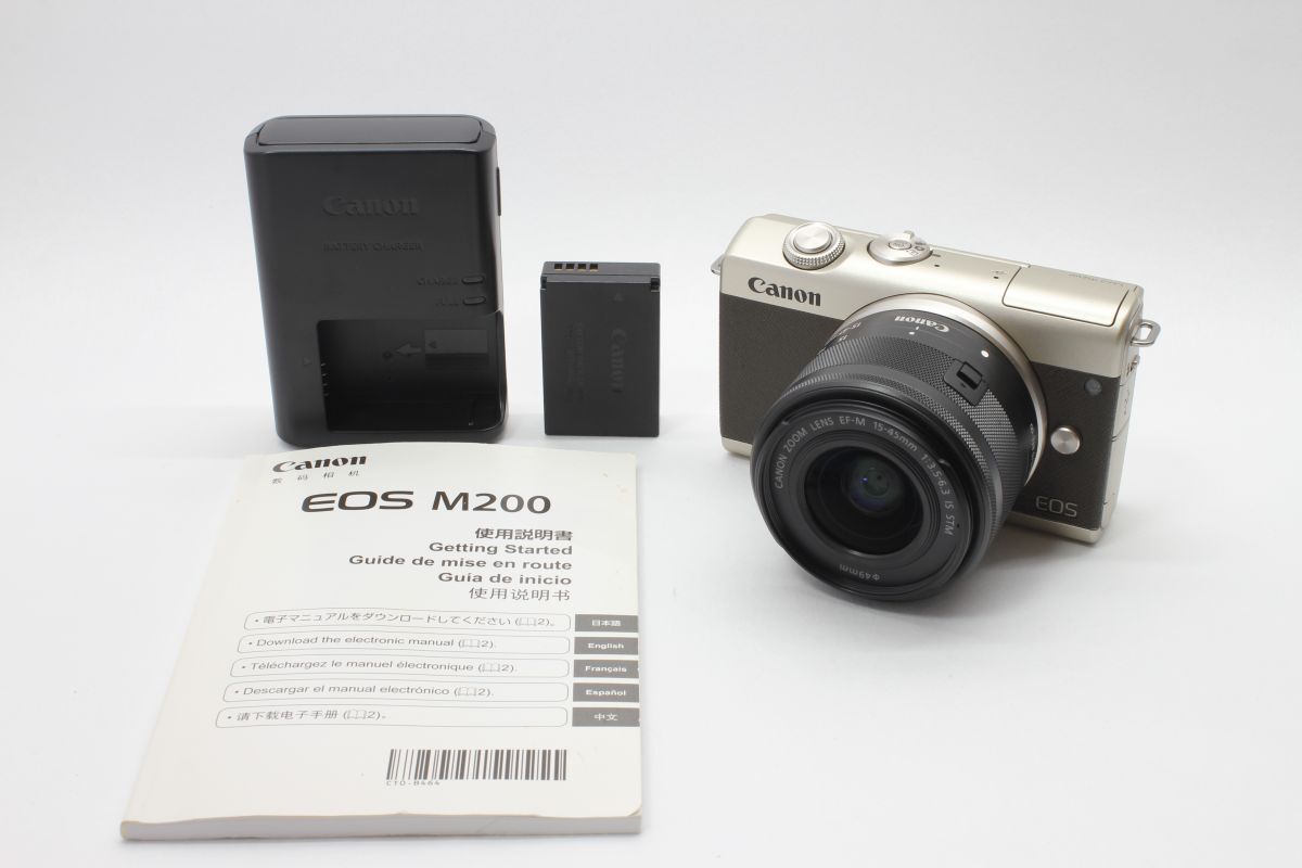 【動作美品】キャノン Canon EOS M200 リミテッドゴールド/ EF-S 15-45mm F3.5-6.3 IS STM 動作確認済 バッテリー 充電器