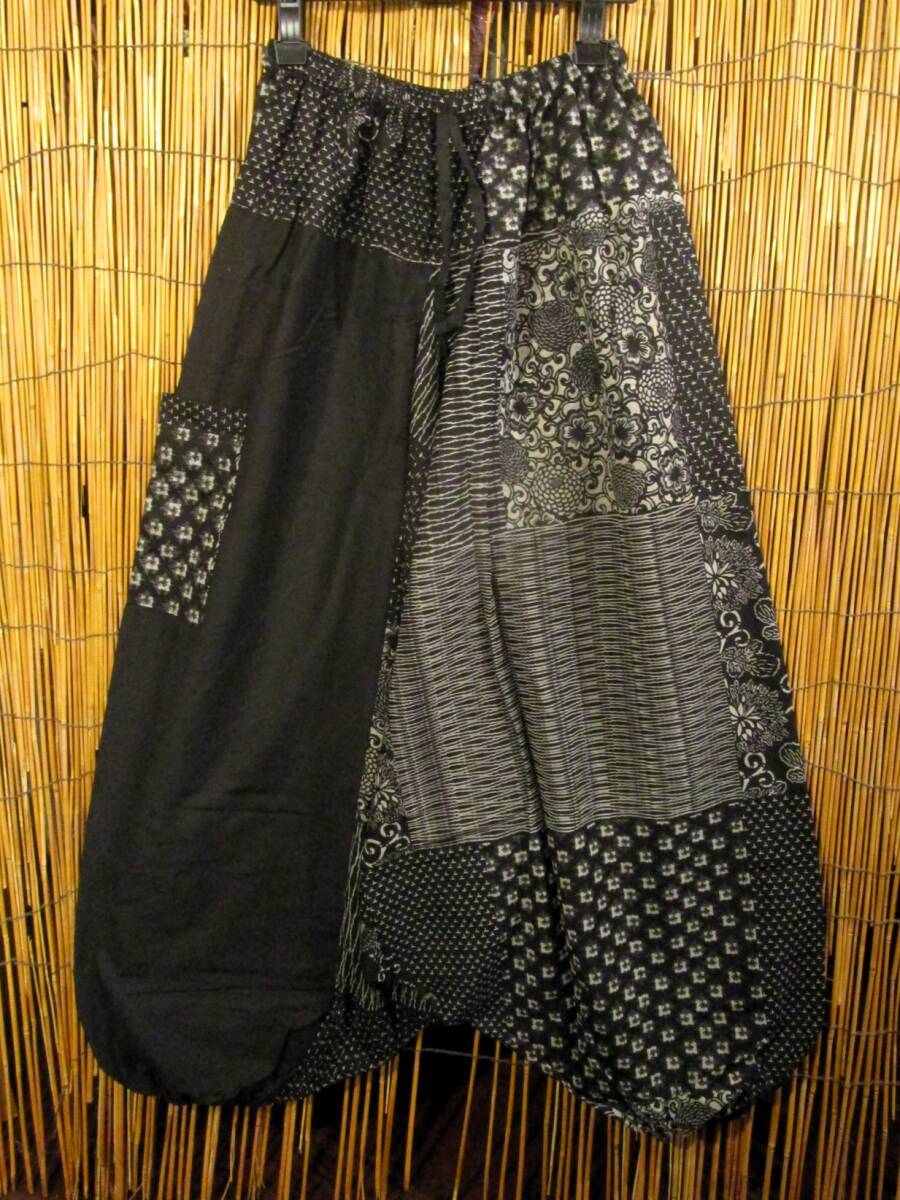 【ＳＡＬＥ】⑱新品＊男女兼用＊コットン素材＊黒色＋和風プリント＊切り替え＊ふんわり＊サルエルパンツ