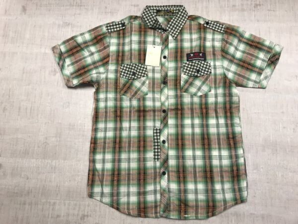 新品タグ付き FRESH GEAR DENIM ロック モード ネオグランジ REVOLTION Y2K 00s ギンガム切替チェック 半袖シャツ メンズ XXL 緑