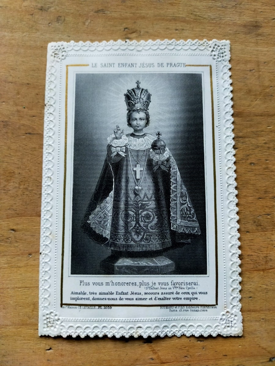 ★アンティーク品★両開きレースデザインのホーリーカード キリスト フランス