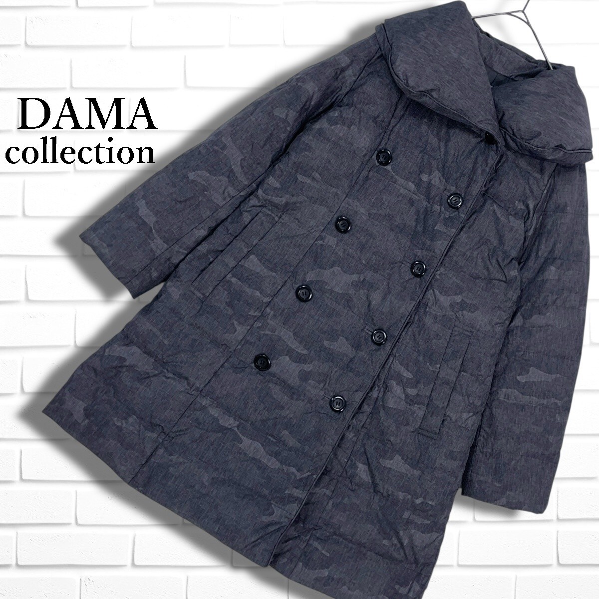 ◆美品◆ DAMA collection ダーマコレクション 迷彩 カモフラージュ 総柄 ダウン コート グレー レディース ◆送料無料◆ 0935J◇