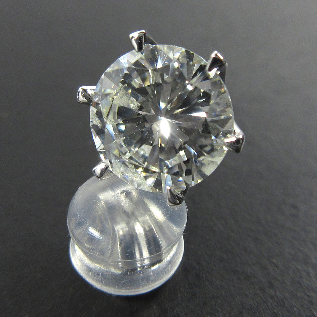 Pt900 大粒 1粒 ダイヤモンド 片方 プラチナ ピアス 1.648ct I-1 Hカラー GOOD 新品台座 キャッチ 中央宝石研究所 鑑定書付　J246