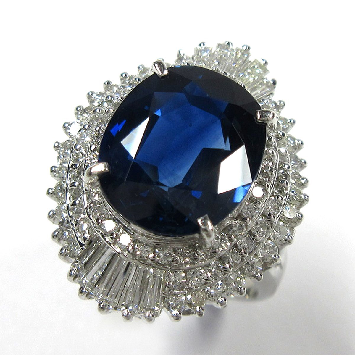 Pt900 サファイア テーパー ラウンドカット ダイヤ デザイン プラチナ リング 12.5号 S5.21ct D1.19ct 12.7g 中央宝石研究所鑑別書付 HKJ9