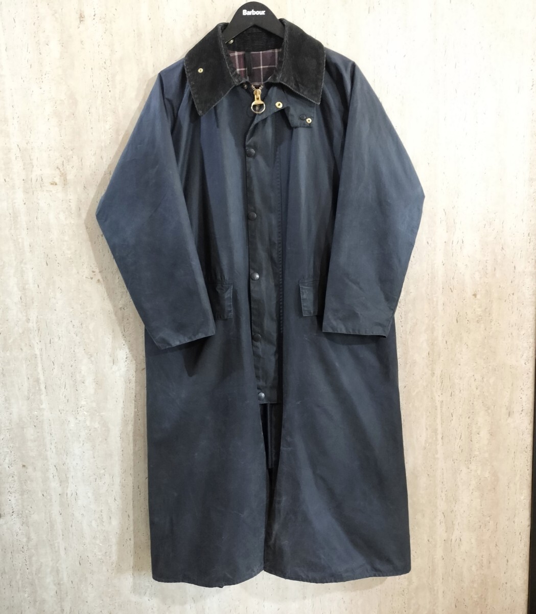 90s　Barbour burghley c38 ネイビー　バブアー　3クラウン　バーレー　バーレイ　ステンカラーコート　オイルド