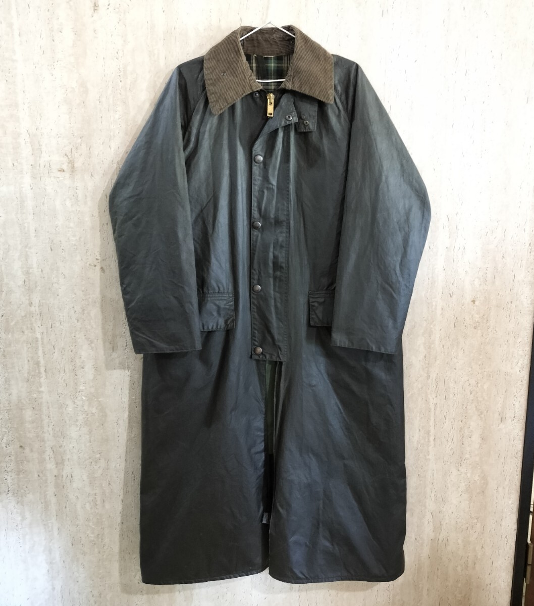 80s Barbour burghley c38 2crest 　セージ　　バブアー　2クラウン　ykk棒ジップ　バーレー　バーレイ　ステンカラーコート　オイルド、