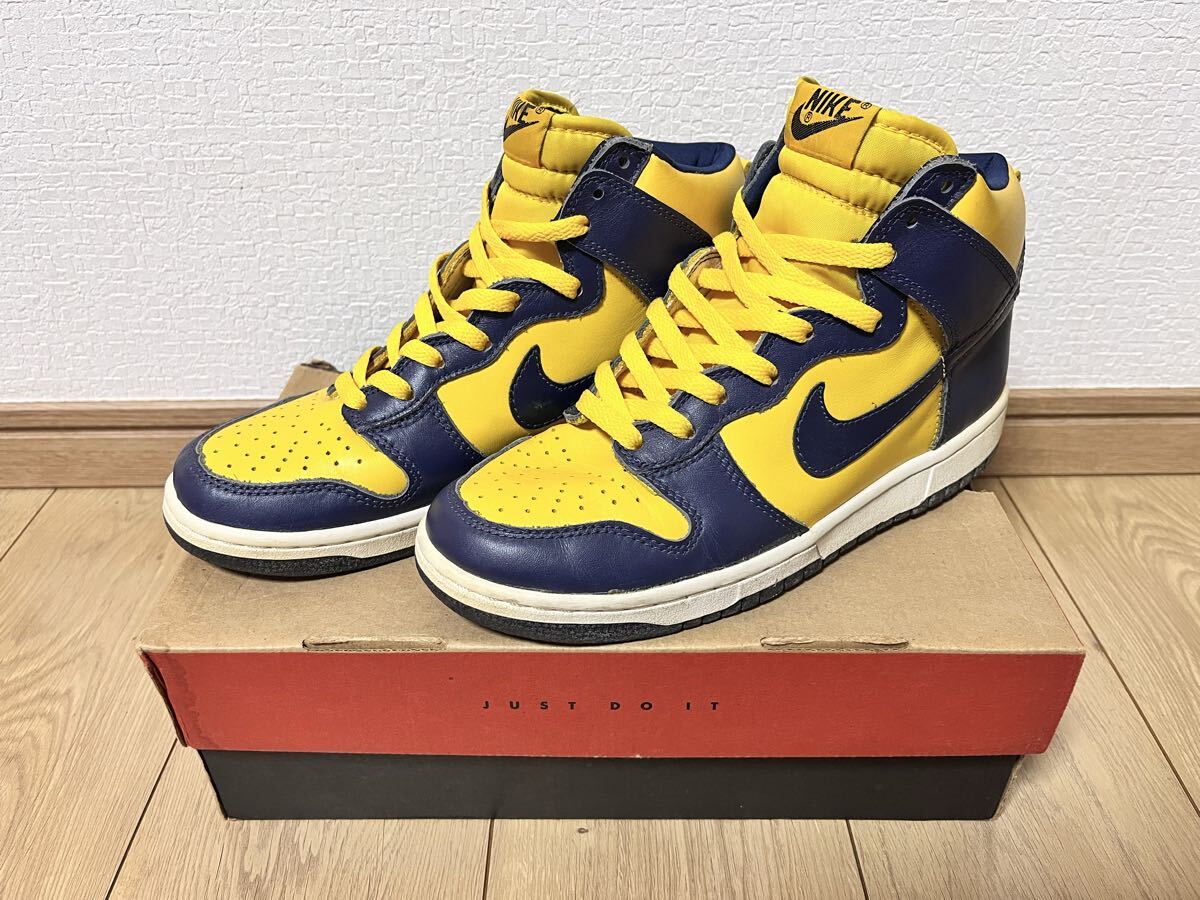 ●数回使用Nike Dunk High LE Michigan　箱付き 1998 ナイキ ダンク ハイ レザー ミシガン 25.5cm 630335-471 初期復刻●