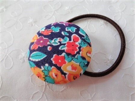 *ハンドメイド*リバティ*Tatum/ネイビーオレンジ*テイタム*３８ｍｍ*ヘアゴム*