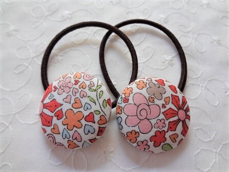 *ハンドメイド*リバティ*Sophie's Blossom/オレンジピンク*２７ｍｍ*ヘアゴム*２個セット*