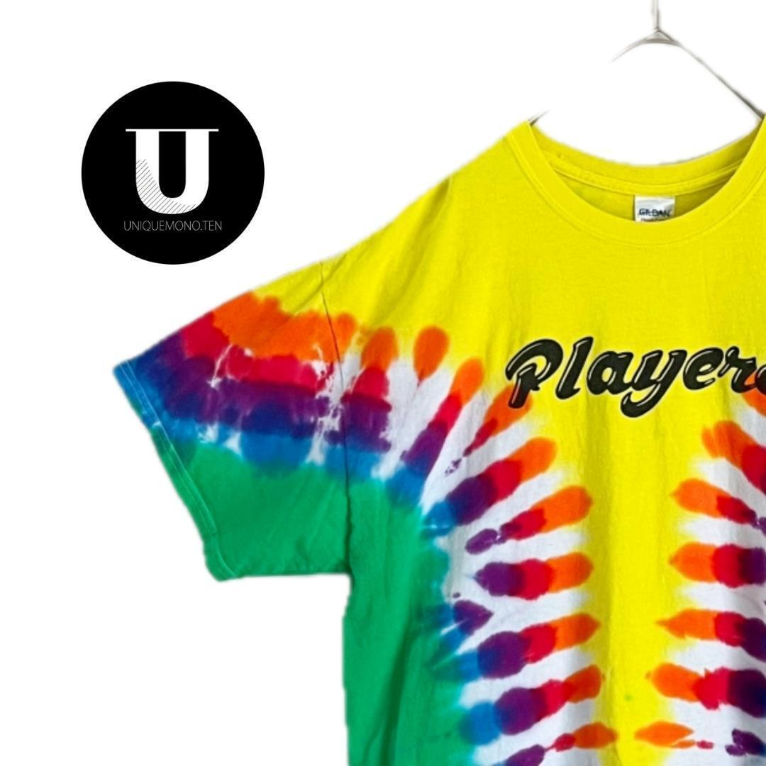 ＼Tシャツ／タイダイ　XL イエロー　69　古着　ゆるだぼ　バックプリント　半袖