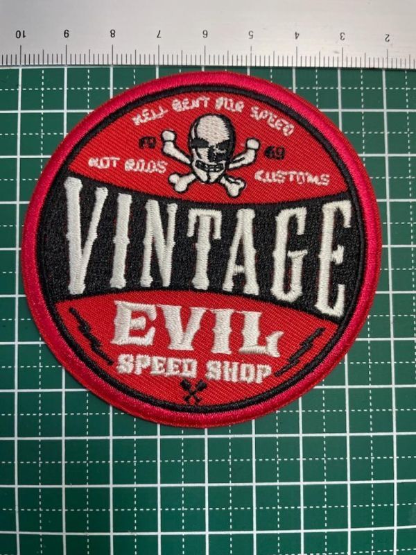 ★アイロンワッペン★VINTEGE EVIL SPEED SHOP★スカル・クロスボーン