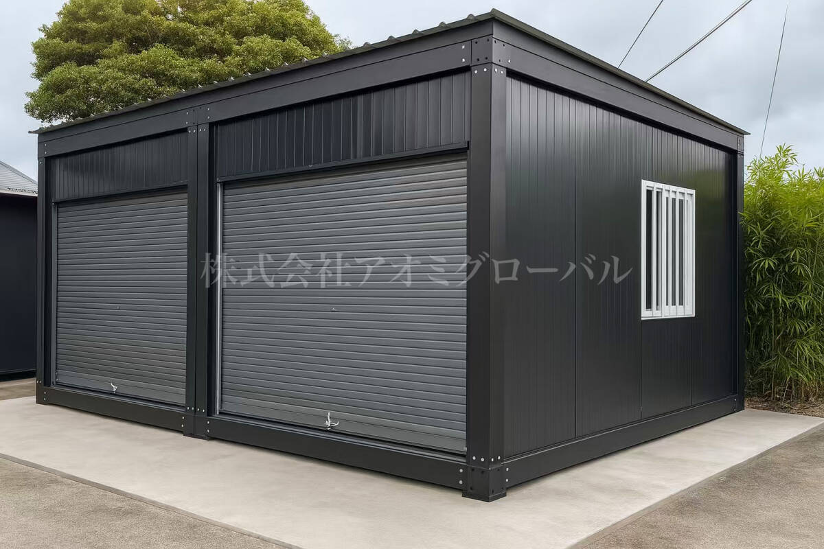 車やバイクも 高断熱×高気密 6×6ｍ 連結コンテナ倉庫 プレハブ倉庫 ユニットハウス セキュリティ 現地組立式 シャッター付き 保管庫 