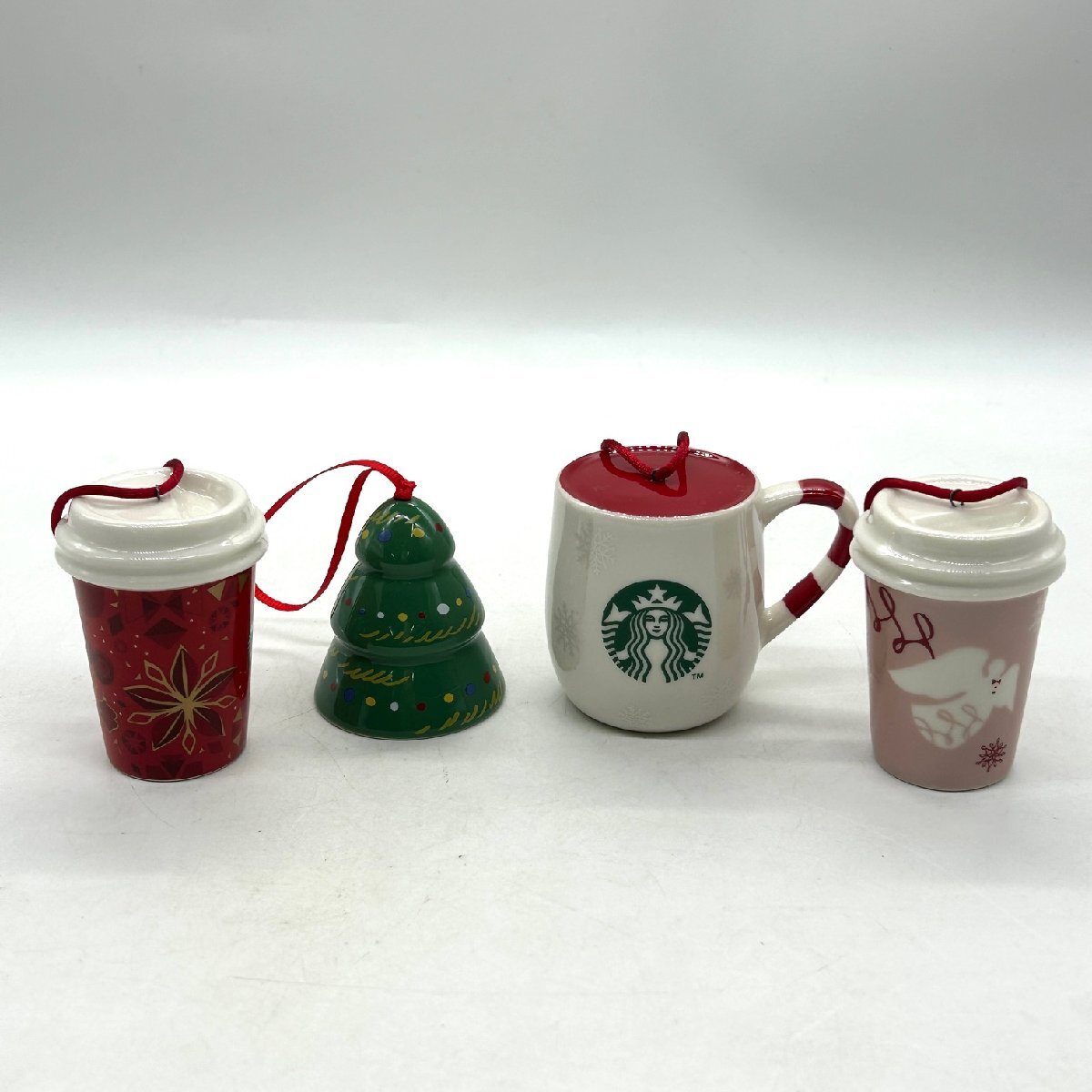【80】スターバックス STARBUCKS クリスマスオーナメント 陶器 4種 おまとめ 中古品 現状品
