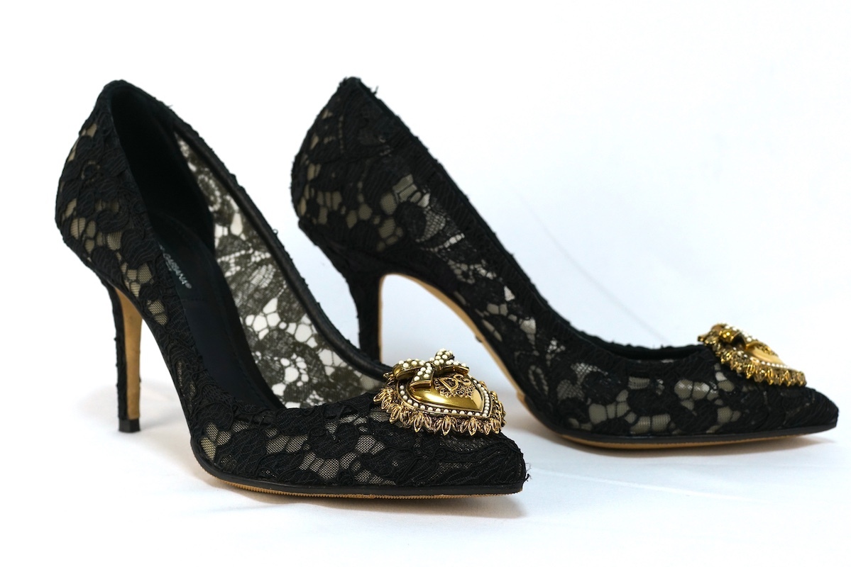 DOLCE&GABBANA ドルチェアンドガッバーナ Taormina Devotion Heart Lace Pumps タオルミナ レース パンプス ブラック 36.5サイズ(約23.5cm)