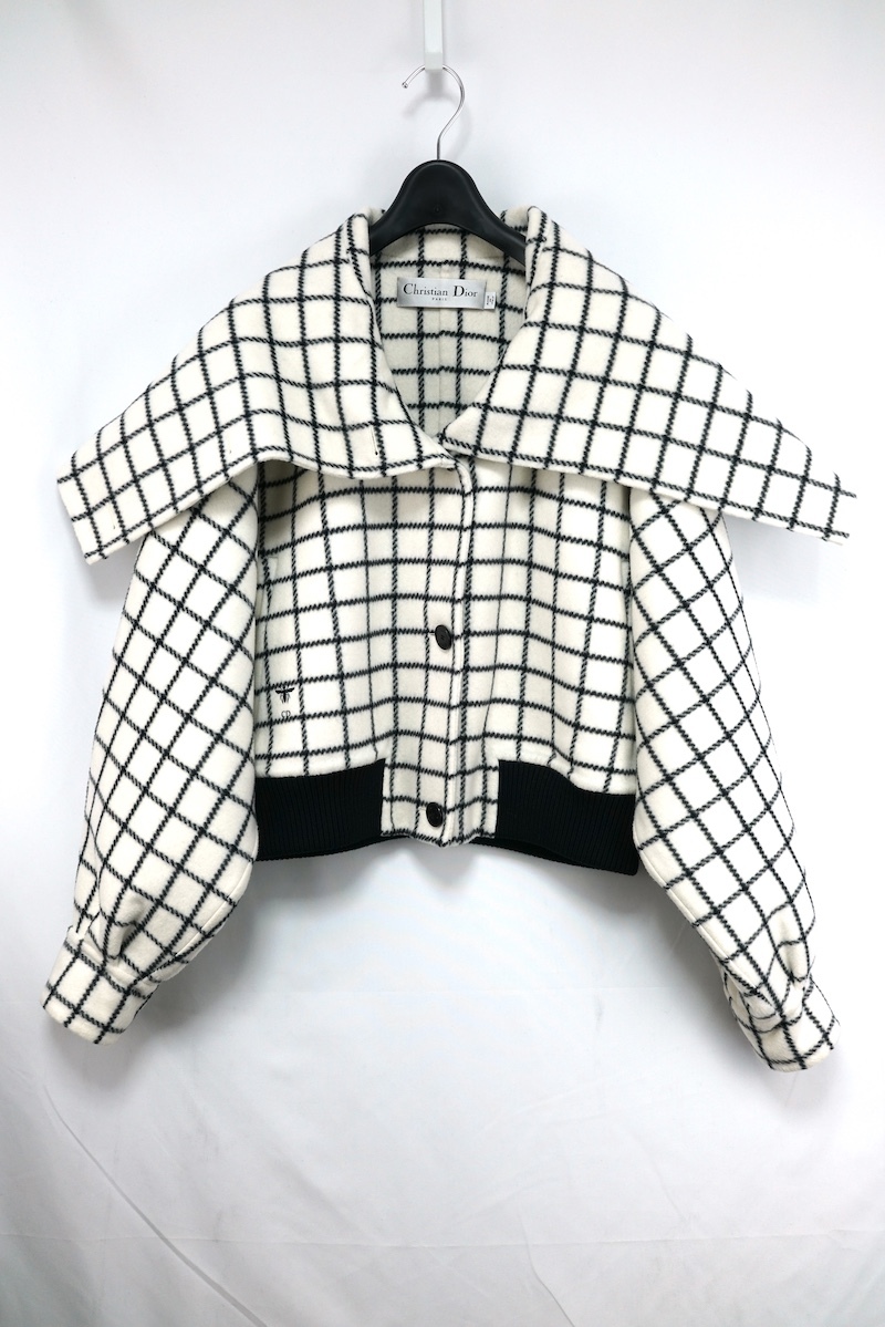 Christian Dior クリスチャンディオール オーバーサイズ カラー付き ボンバージャケット Check'n'Dior ダブルフェース バージンウール 36