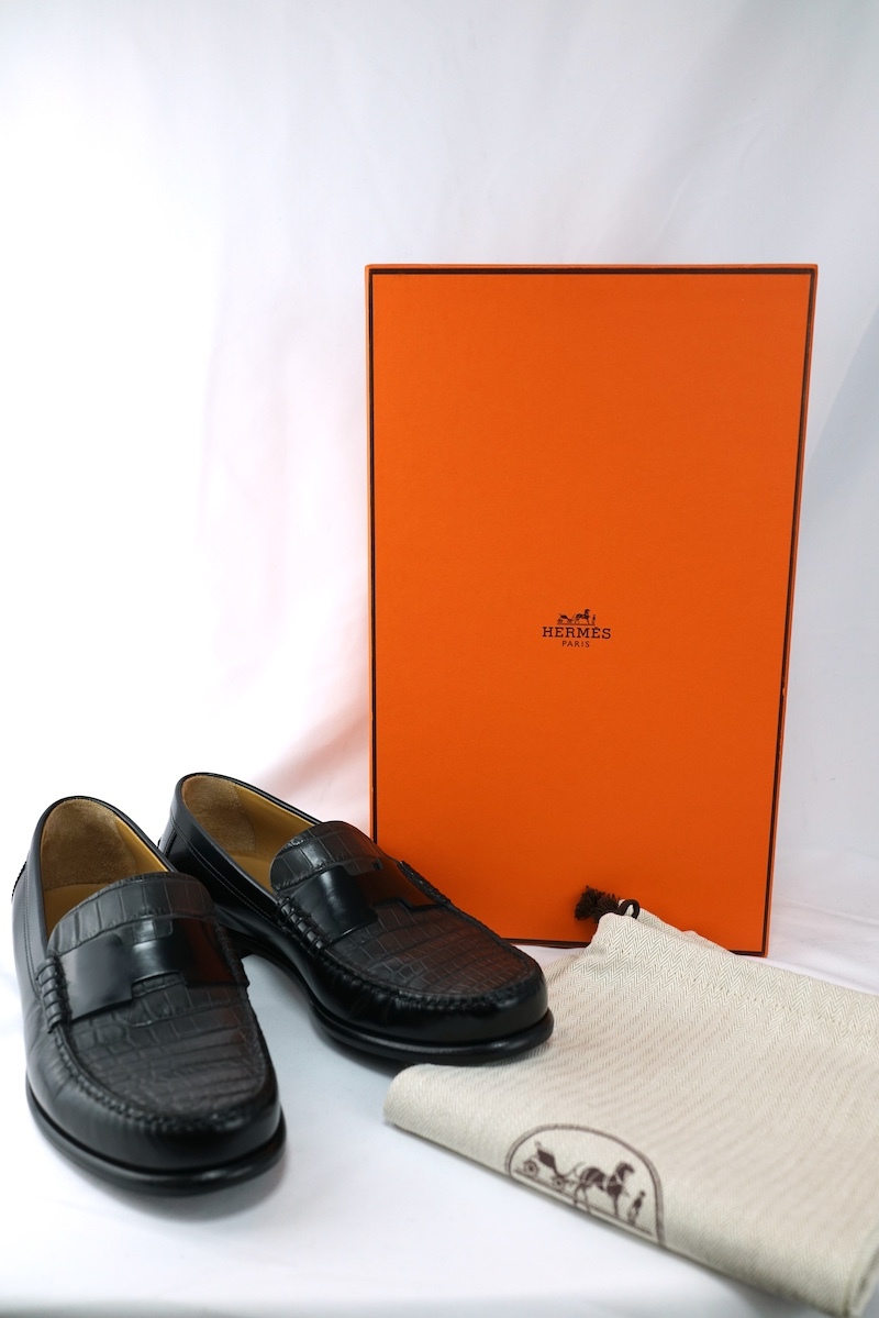 2020 HERMES エルメス CROCODILE Kennedy クロコダイル ニロティカス ケネディ ローファー ブラック 40サイズ (約25cm) WS182320ZH 2003