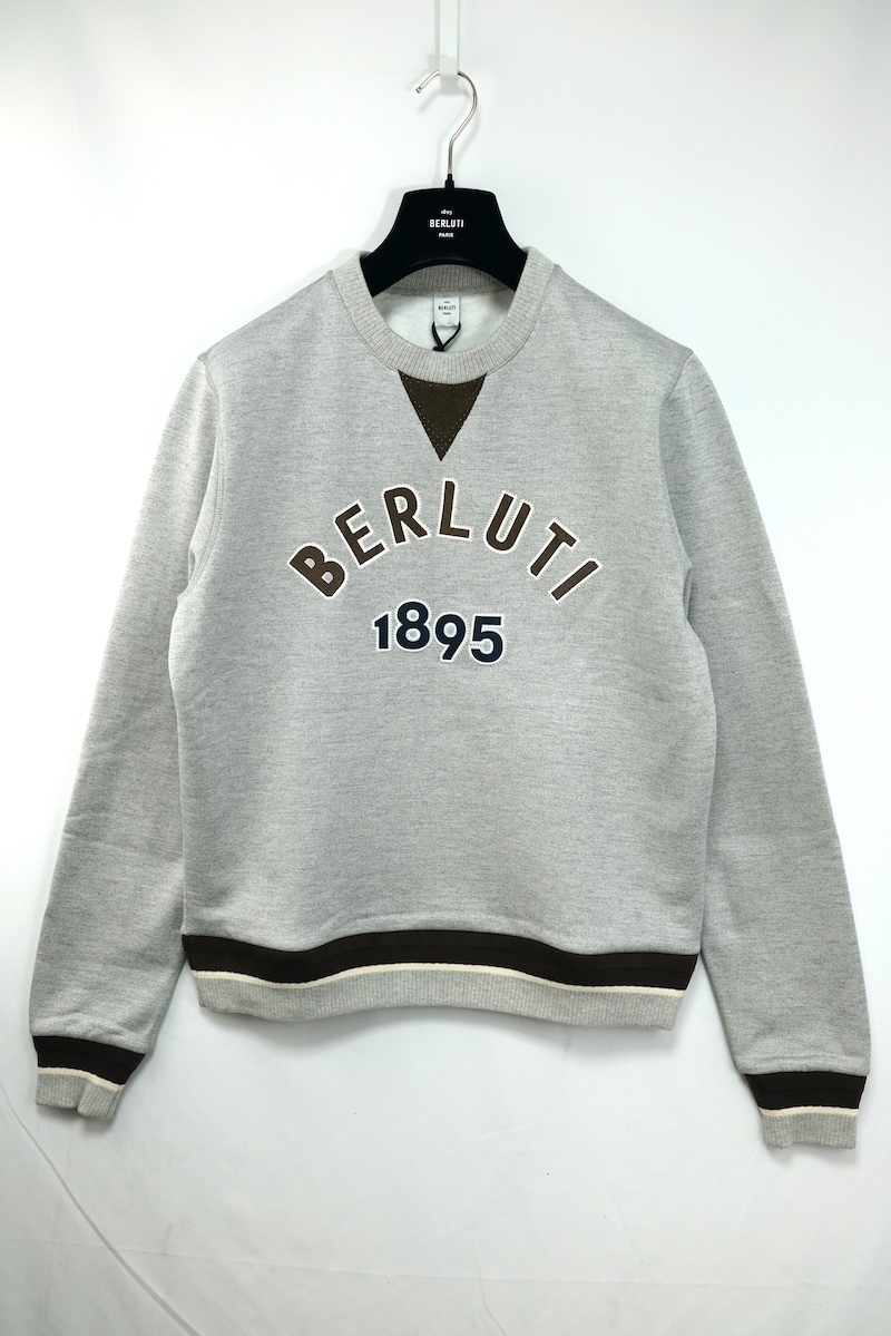BERLUTI ベルルッティ 1895 PARIS カレッジ フロント ロゴ スウェット トップス Sサイズ 裏起毛 シルバーグレー R25JRL82 001