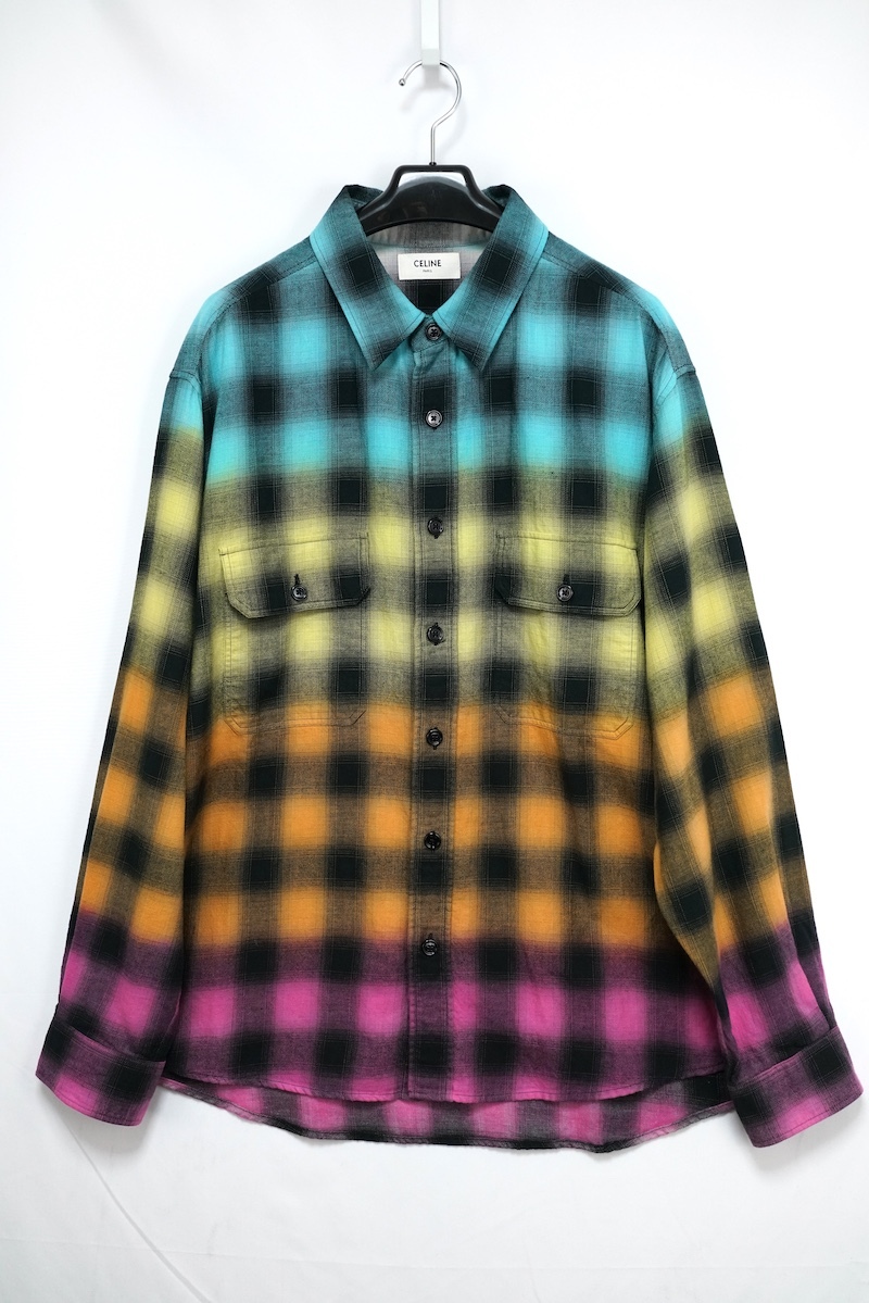 2023SS CELINE セリーヌ ルーズ チェックシャツ シャドーチェック マルチカラー 42サイズ ２C574952T