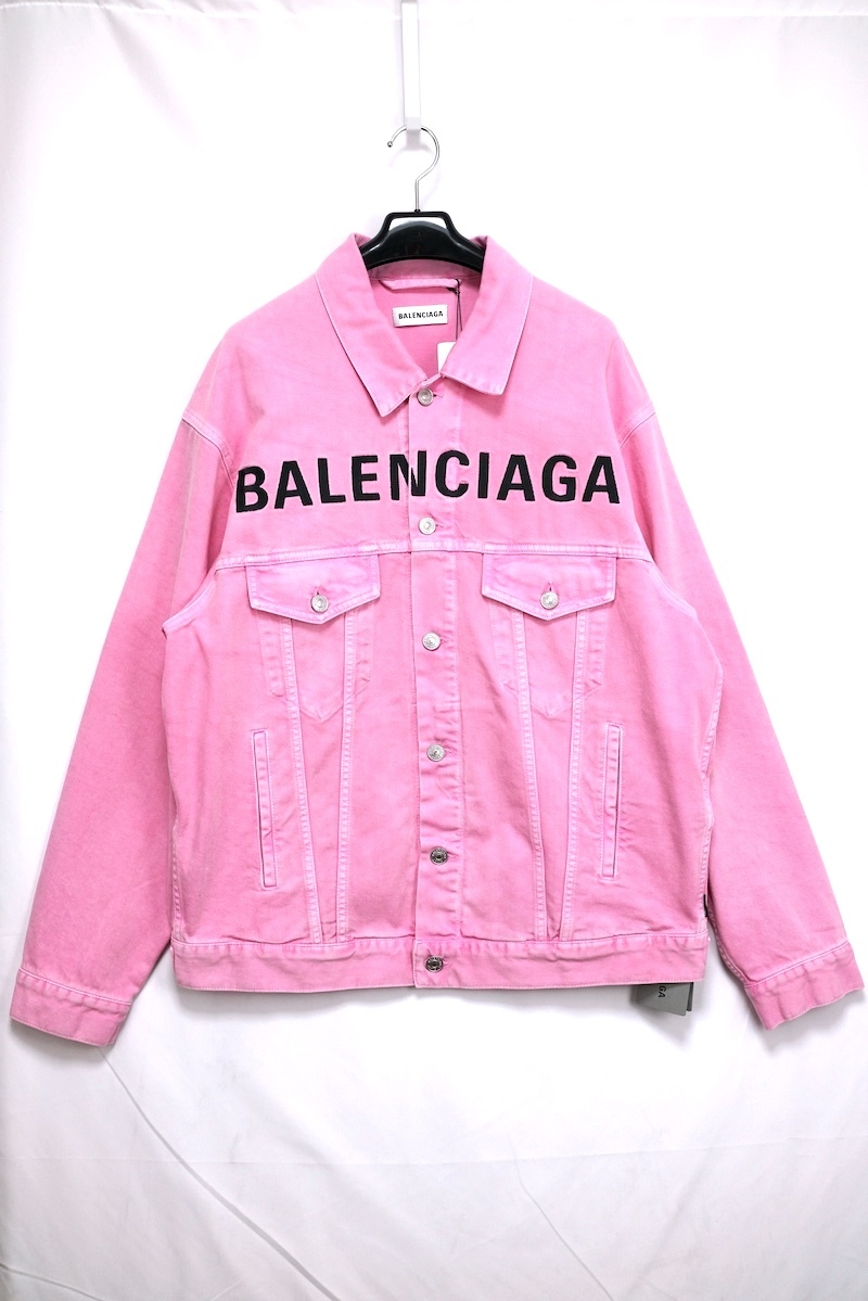 BALENCIAGA バレンシアガ フロントロゴ ウォッシュド デニム ジャケット ピンク F34サイズ 594386 TEW37