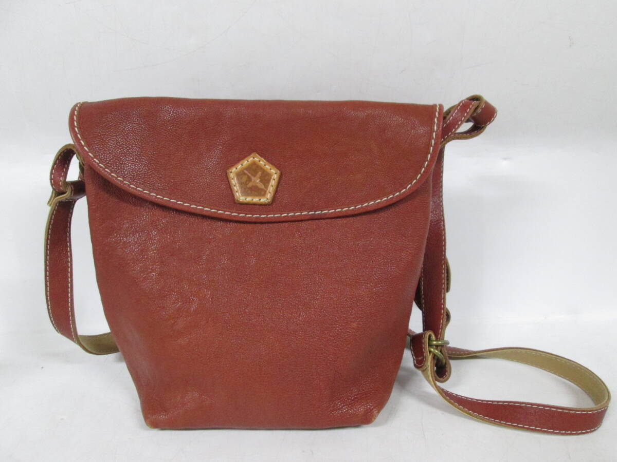 【1016h A19891】 AIN SOPH アインソフ レザー ショルダーバッグ レッド 20×13×マチ11㎝ ヴィンテージ調 革 バック かばん 