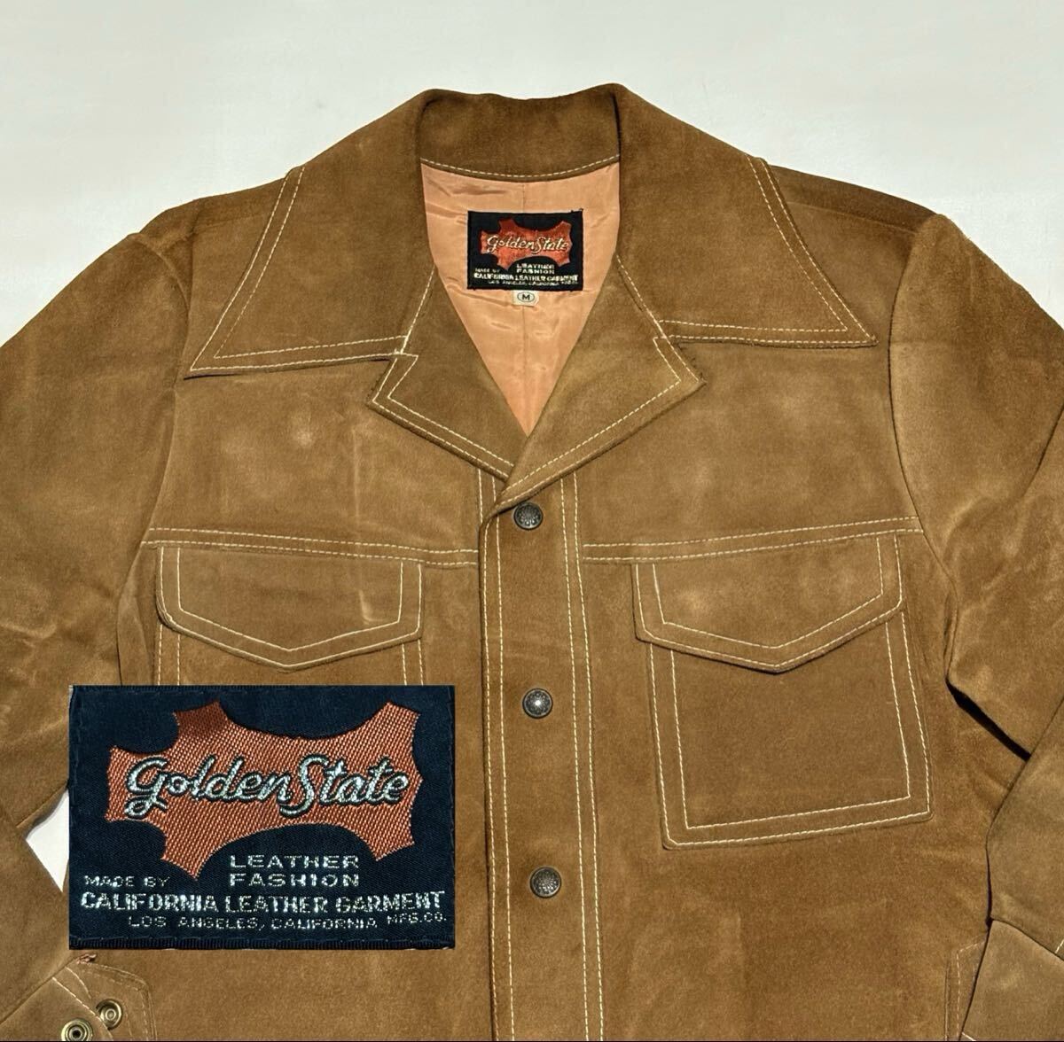 70's golden state スウェード レザージャケット USA製 Mサイズ ビンテージ古着 vintage 70年代 革ジャン 60's 80's スエード ランチコート