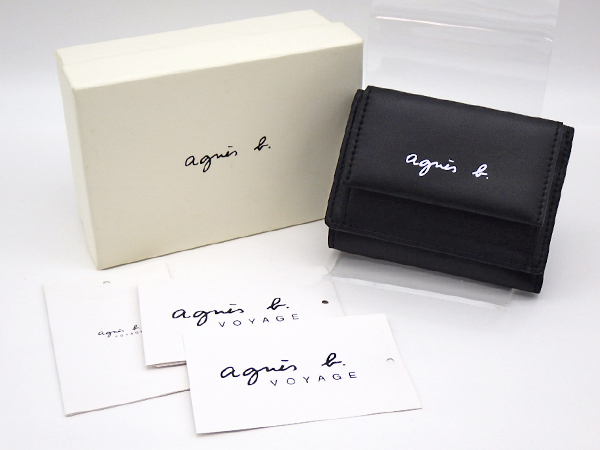 agnes b. アニエスベー 三つ折り財布 レザー MW10B−02 ブラック 黒 ミニ財布 コンパクト財布 ミニウォレット 美品