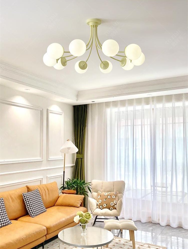 スペースエイジ ミルクガラス 10灯シーリングライト 北欧モダン ベージュアイアン 大型リビング照明 おしゃれ シャンデリア