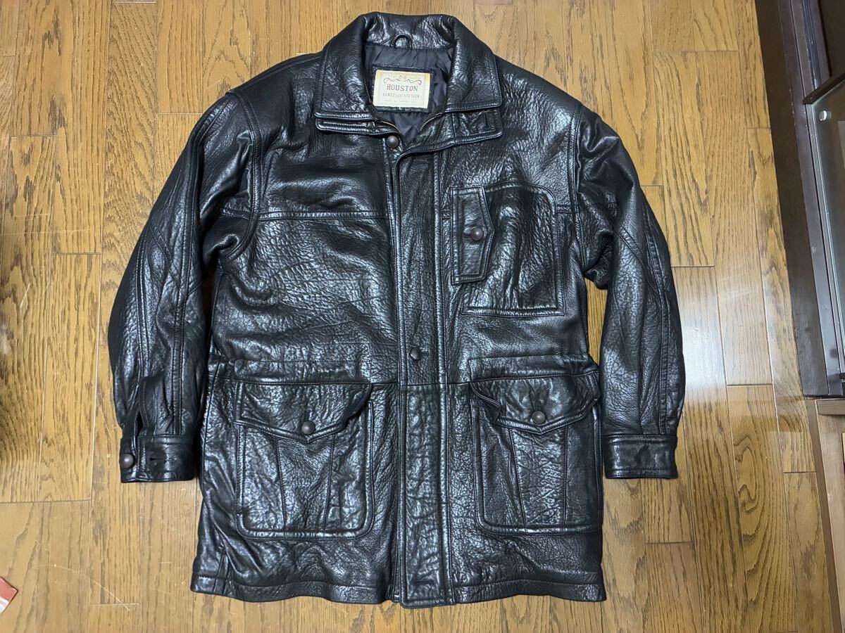 HOUSTON ヒューストン レザーカーコート ブラック　L 美品　90's 裏キルティング リアルレザー