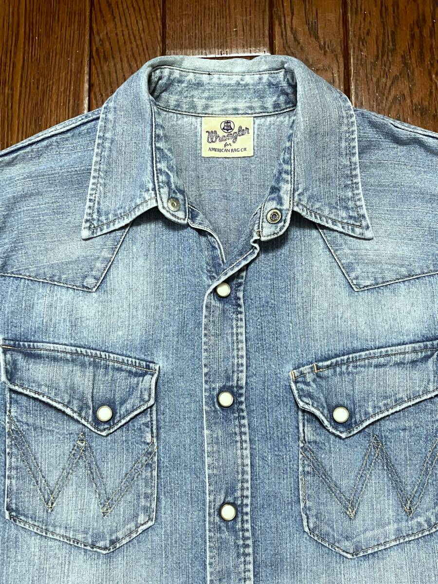 ラングラー Wrangler アメリカンラグシー AMERICAN RAG CIE ビンテージ スタイル 縦落ち デニムシャツ S 斜めポケット 縦ベル ウエスタン