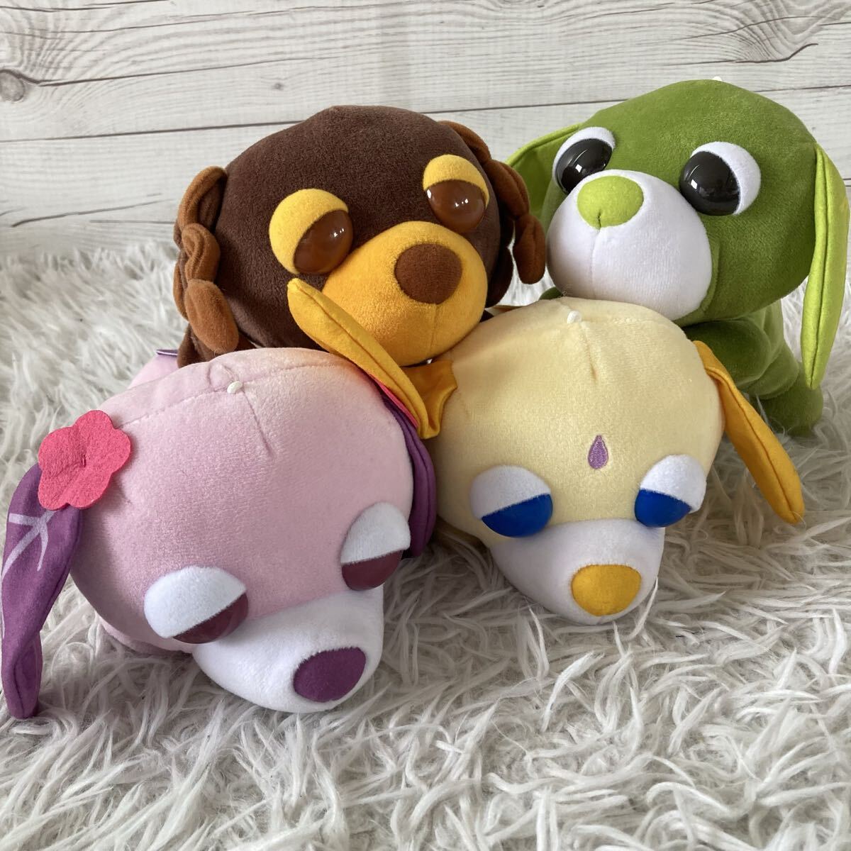送料無料 お茶犬 ぬいぐるみ 4点セット チャイ ハナ リョウ キャラクター マスコット y