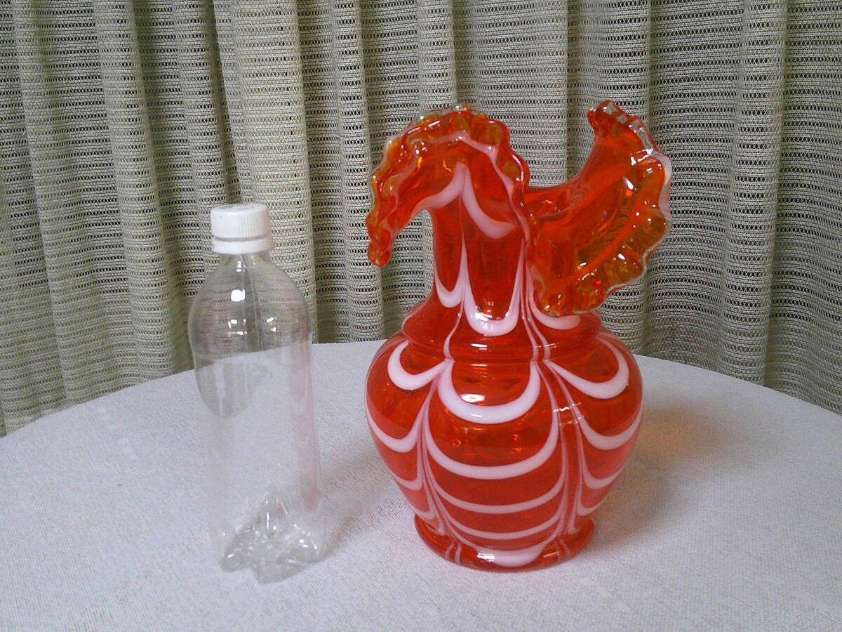 モダン エレガント 昭和 レトロ HUJIWARA 【ガラス 花瓶 マーブル/オレンジ】 フリル 工芸 インテリア アンティーク オブジェ 可愛 お洒落