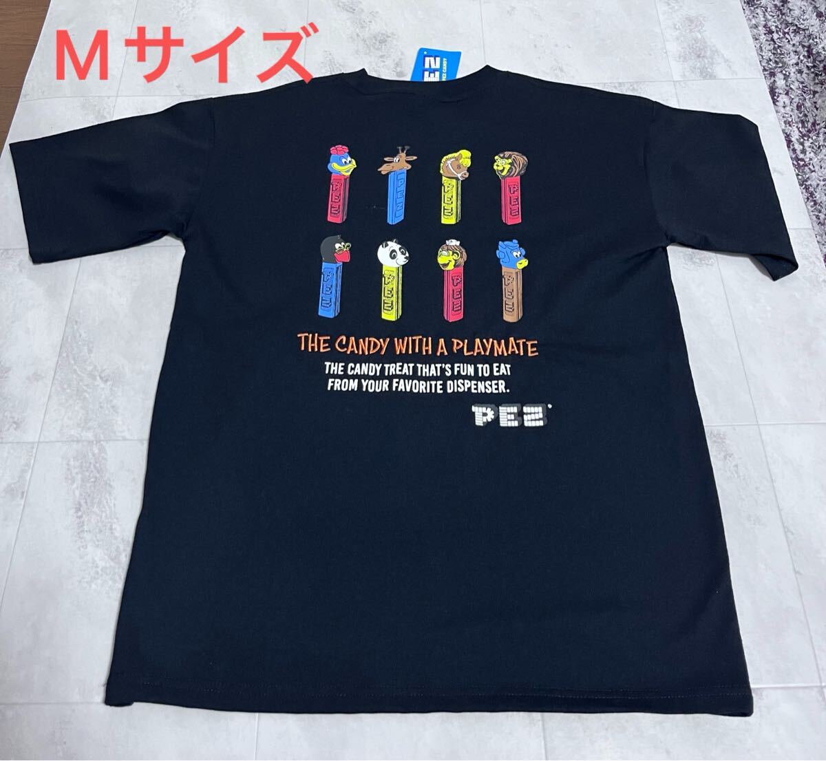 新品　PEZ ペッツ キャラクター 刺繍 　ブラック　黒　 半袖 Tシャツ 　Mサイズ　オーバーサイズ