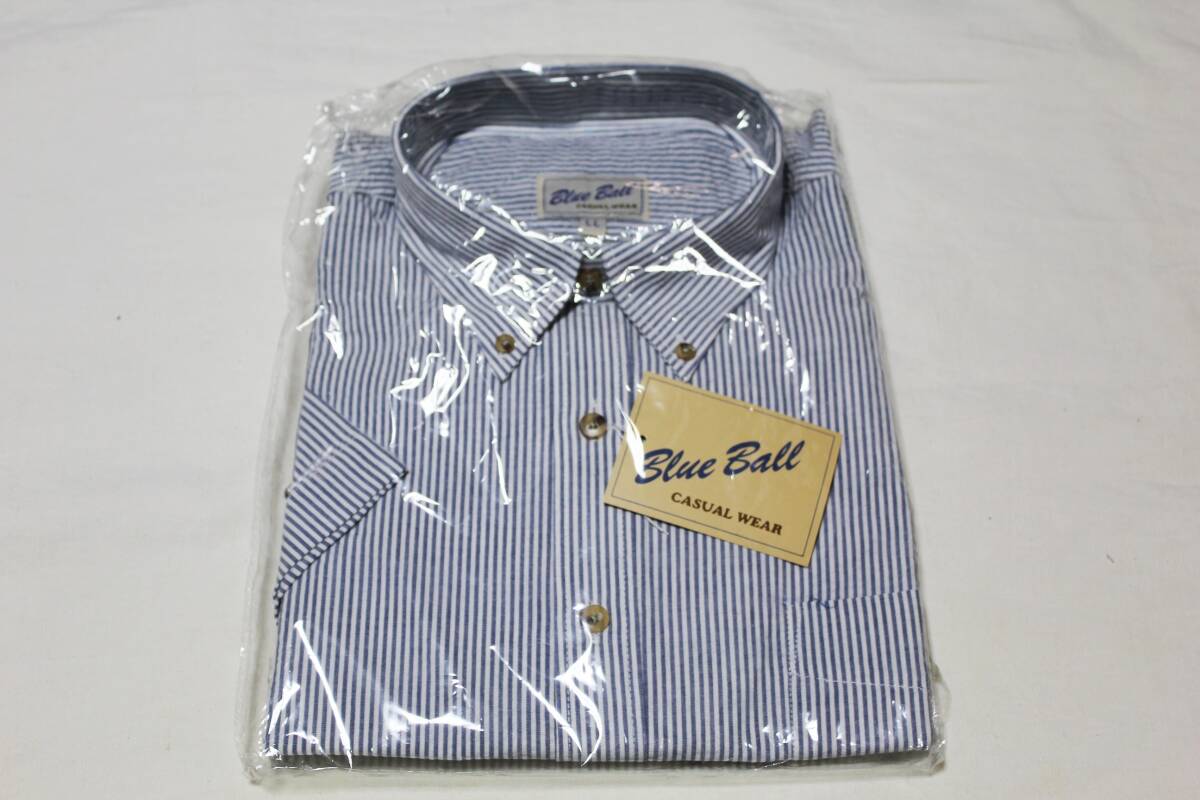 ◆未使用◆BlueBall◆ボタンダウン半袖カジュアルシャツ◆ストライプ柄◆サイズ：LL◆綿100％◆