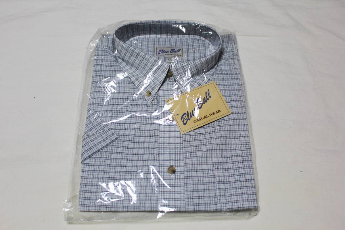 ◆未使用◆BlueBall◆ボタンダウン半袖カジュアルシャツ◆チェック柄◆サイズ：LL◆綿100％◆
