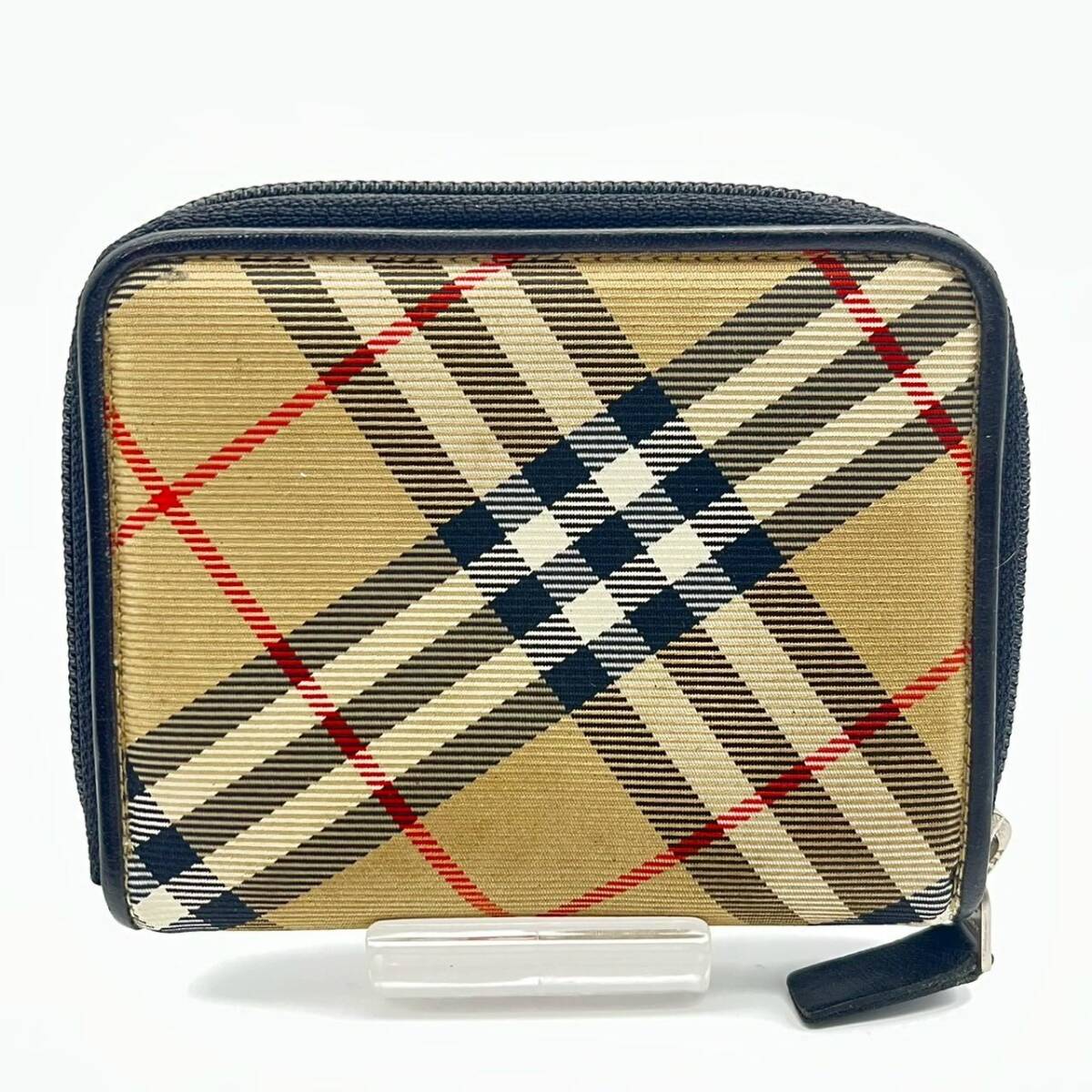 SW0401-1-3 BURBERRY LONDON バーバリー ラウンドファスナー 2つ折り財布 チェック柄 ブラウン系×ブラック H10 W13 D2 60サイズ
