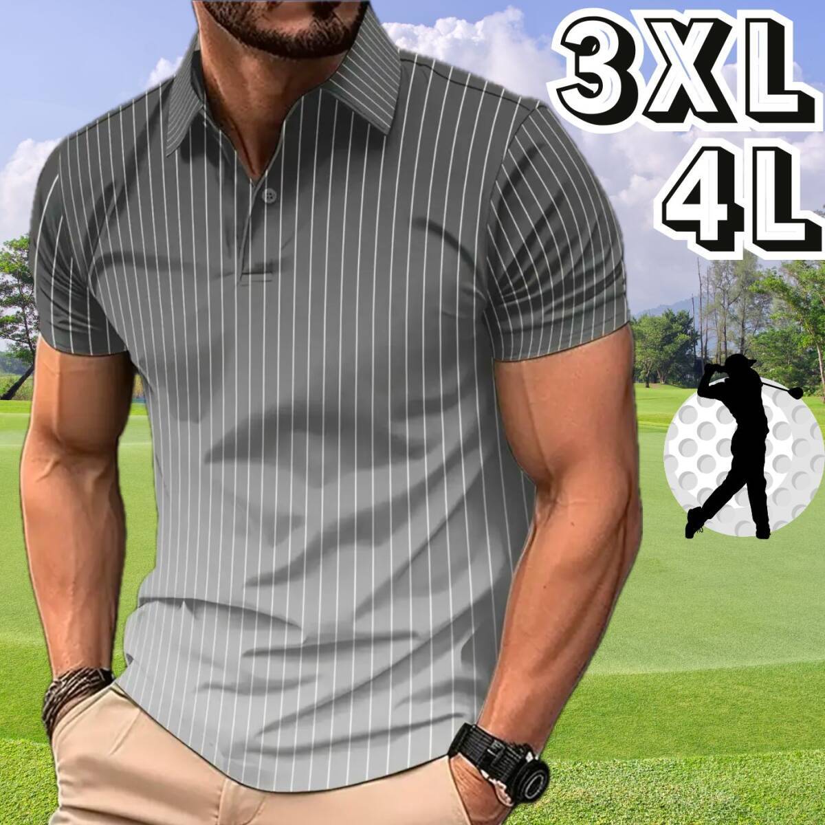 メンズ ゴルフウェア ポロシャツ 春夏 半袖 シャツ グレー ホワイト 白 シンプル★大きい サイズ XXXL 4L 3XL★スポーツウェア ブラック 黒