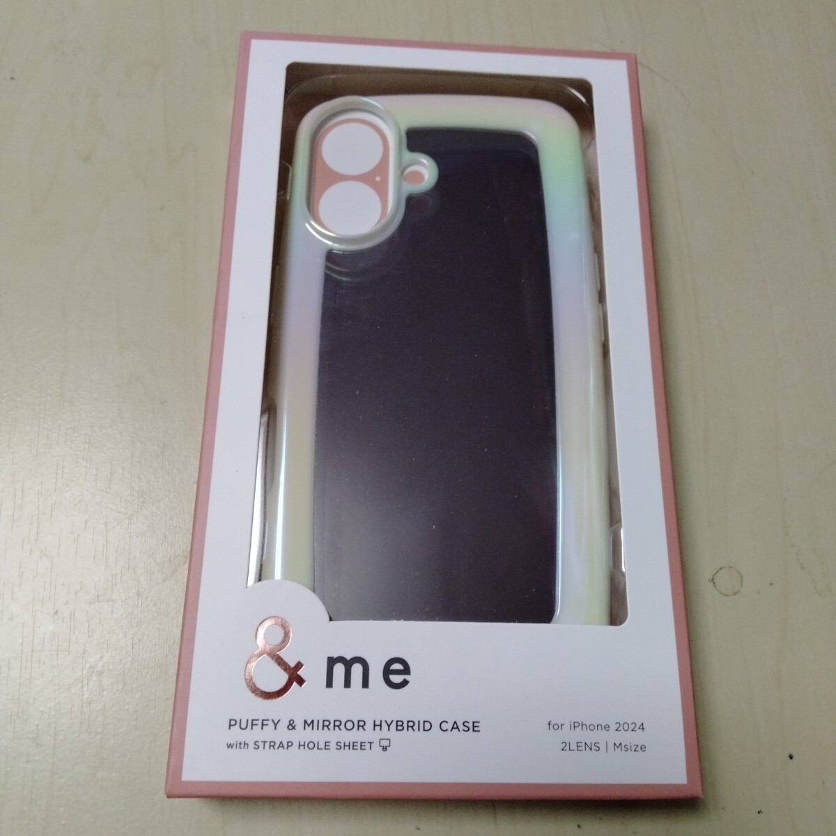 ◇ELECOM iPhone16 用 ＆me ハイブリッドケース ぷっくりフレーム オーロラホワイトフレーム×ミラーPM-A24AHVPMAWH