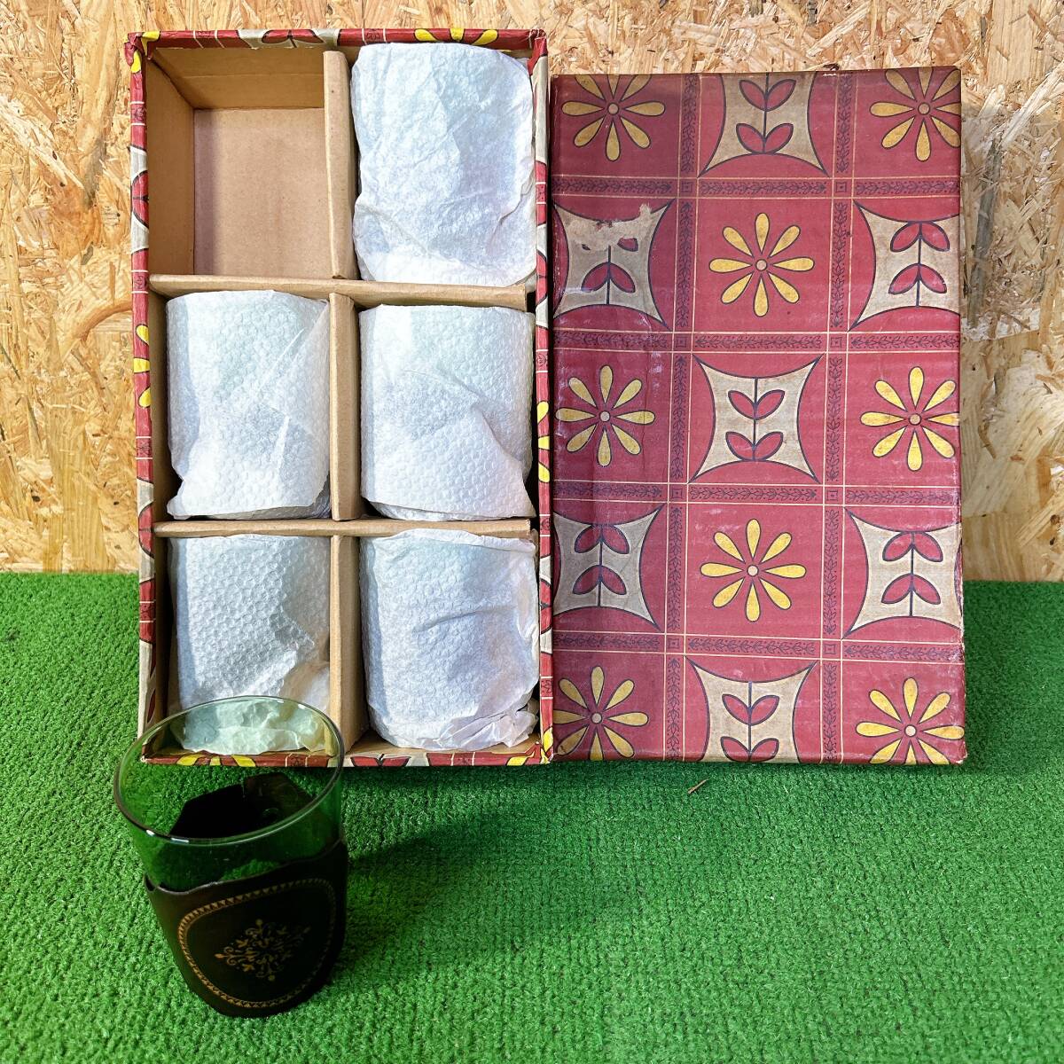 革巻きグラス ガラスグラス コップ made in italy ロックグラス レトロ 可愛い 革巻き イタリア 保管品 現状品