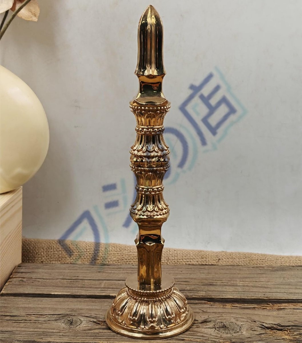 独鈷杵 長さ22cm 金剛杵 台座付 密教法具 寺院仏具 真鍮 お守り 御守 魔除け精緻彫り ハイグレード 手道具