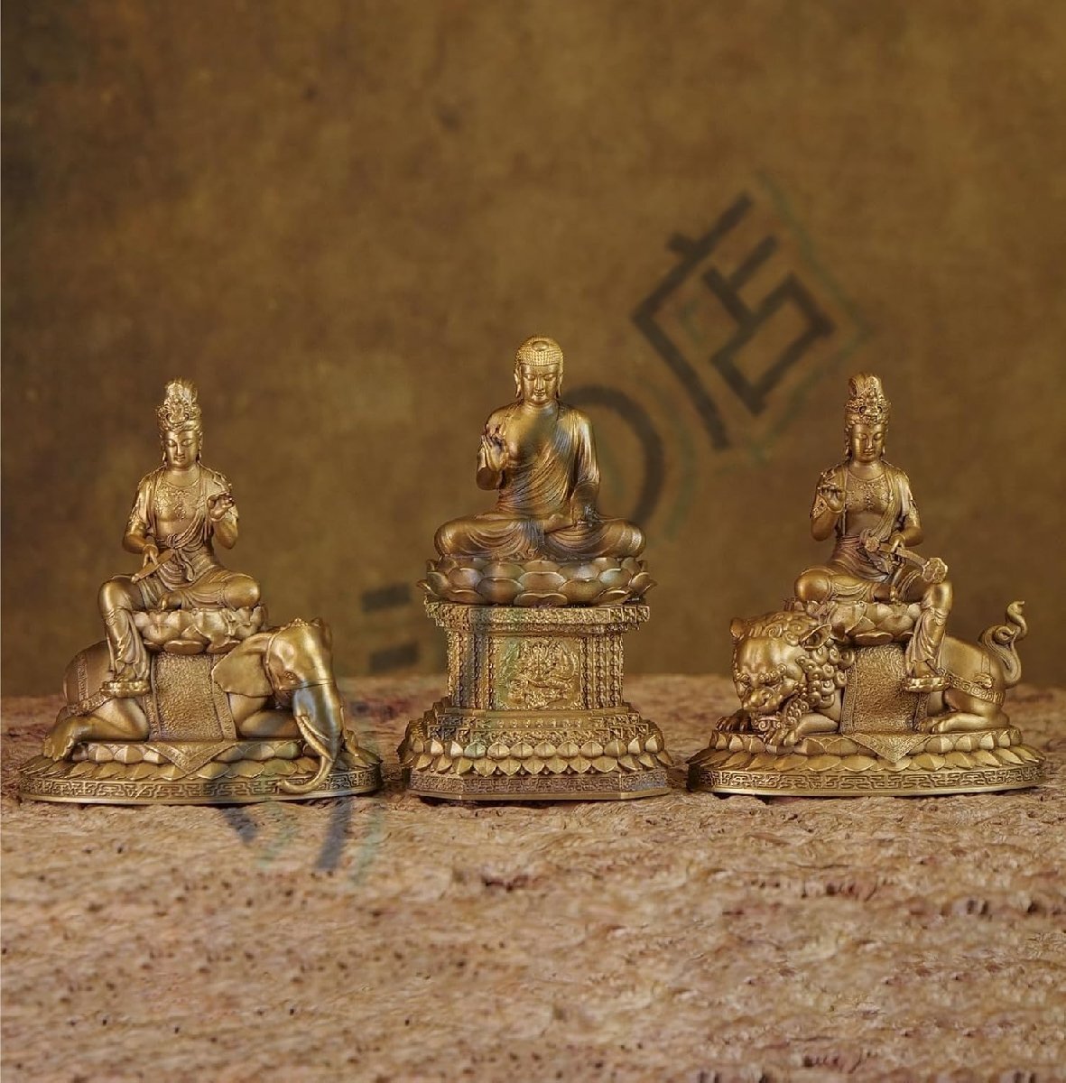 仏像 釈迦三尊 文殊菩薩・釈迦如来・普賢菩薩 3点セット 真鍮